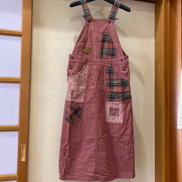 BRANSHES ジャンパースカート チェック柄 ピンク