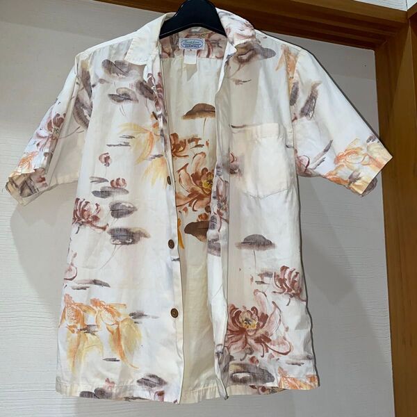 SunRiver Hawaii アロハシャツ 蓮の花柄 オレンジ系