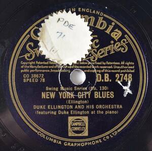 DUKE ELLINGTON /NEW YORK CITY BLUES /THREE CENT STOMP (COLUMBIA D.B.2748) SP запись 78rpm JAZZ { Британия запись }