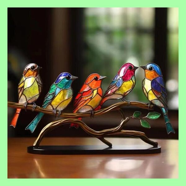 カラフルハチドリ ステンドグラス風 サンキャッチャー アクリル製 インテリア 置物 鳥