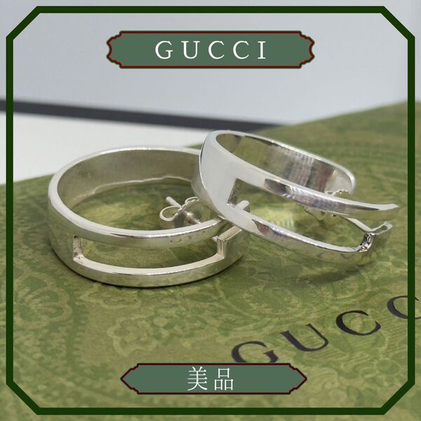 美品 GUCCI ピアス シルバー925 Gロゴ フープ グッチ カットアウト S925