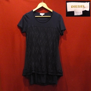 ディーゼル デザイン レース 付き ロング Tシャツ ロングカットソー 黒 XS サイズ