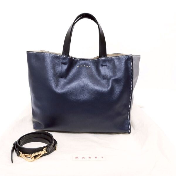 【美品】MARNI マルニ トートバッグ ミュゼオ ソフト ネイビー グレー