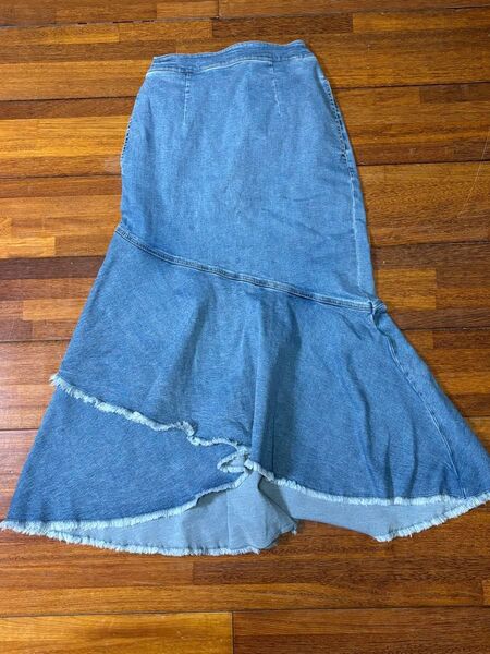 デニム ロングスカート イレギュラーヘム フレア ブルー レディース AZUL