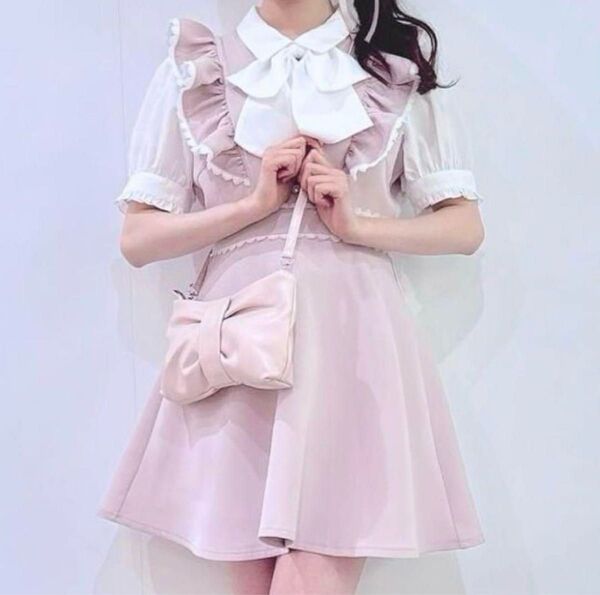 新品 エブリン evelyn 襟リボンミニop ピンク
