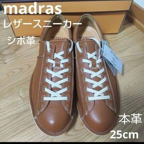 新品20900円☆madras マドラス レザースニーカー ブラウン 25cm シボ革 本革 品番dma200-bl