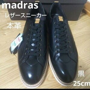 新品25300円☆madras マドラス レザースニーカー 本革 ブラック 25cm 日本製 天然皮革 m433-dbr-250