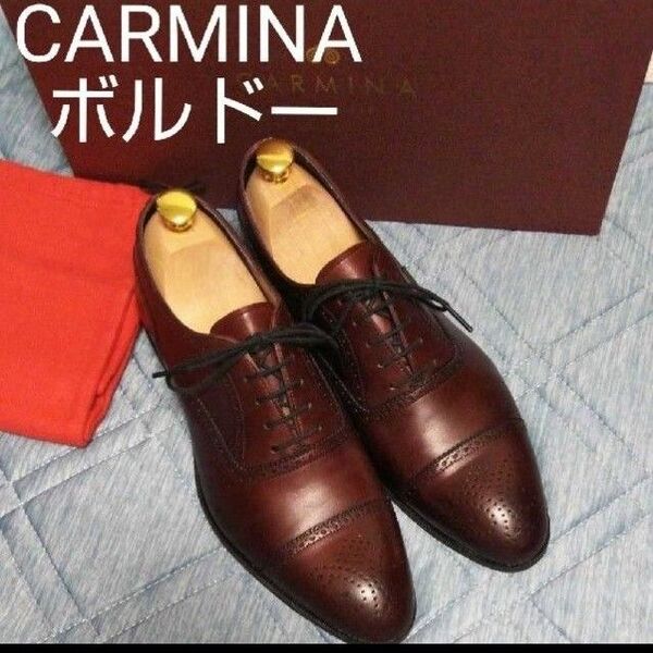 約9万円☆スペイン最高級ブランド☆CARMINA☆カルミナ セミブローグ☆UK7 25㎝☆希少ボルドー 革靴 ビジネスシューズ