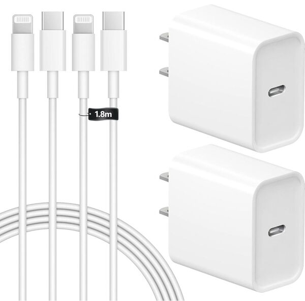 iPhone-充電器-純正 20W PD 急速充電【2個セット&2本USB-C Lighnting ケーブル 2M】
