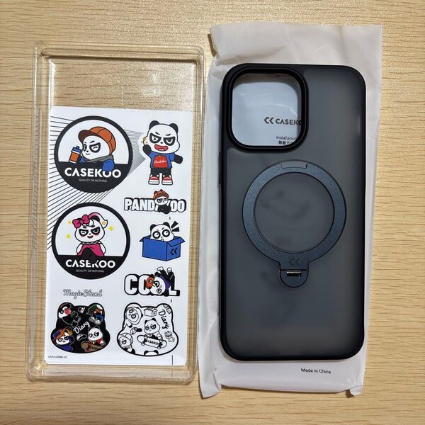 CASEKOO iPhone14 Pro Max スマホケース 定点360度回転 ブラック