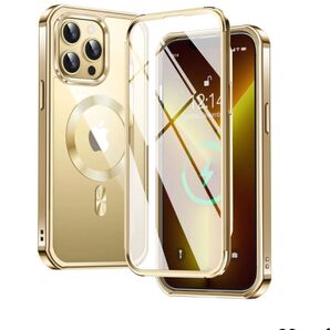 両面保護ケース MagSafe対応 FONKCASE iPhone13 Pro Max 用 スマホケース ゴールド