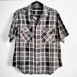 BACK NUMBER|バックナンバー|チェックシャツ|半袖|メンズM|黒×グレー|渋い色味が◎