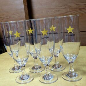 【非売品】SAPPORO K581 380型足付ビヤグラス 6個セット レトロ ビールグラス黄色★