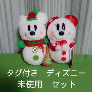 ミッキーマウス ミニーマウス 雪だるま ぬいぐるみ 新品 未使用 クリスマス タグ付き ディズニー