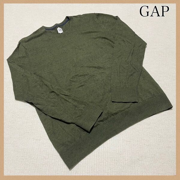 GAP トップス カーキ シンプル カジュアル 長袖 無地 長袖シャツ ロンT クルーネック カットソー