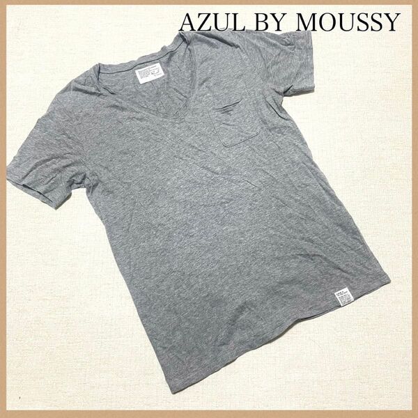 AZUL BY MOUSSY Vネック Tシャツ ポケット付 トップス グレー