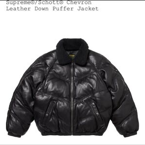 Supreme/Schott Chevron Leather Down Puffer Jacket Black レザージャケット