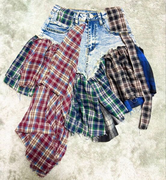 SHEINシーインデニムチェックショートパンツ