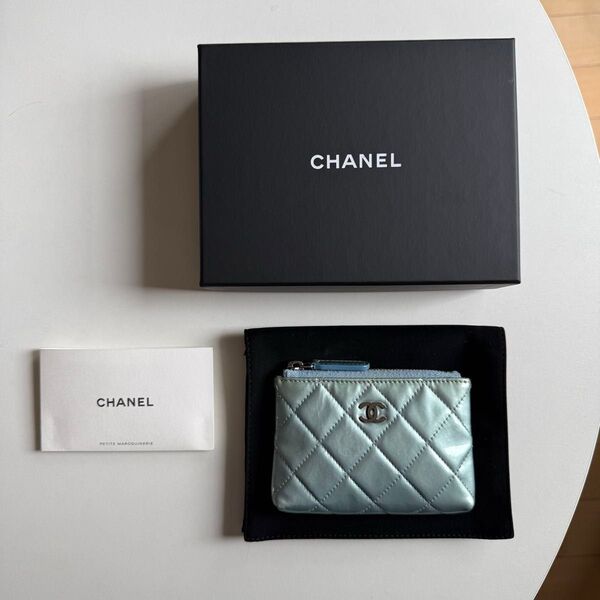 シャネル CHANEL ライトブルー コインケース 財布 ココマーク レザー マトラッセ 箱、カードあり