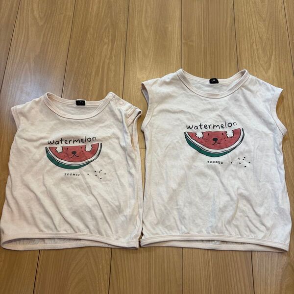 姉妹 兄弟 お揃い スイカ 犬 トップス 95 120 半袖Tシャツ