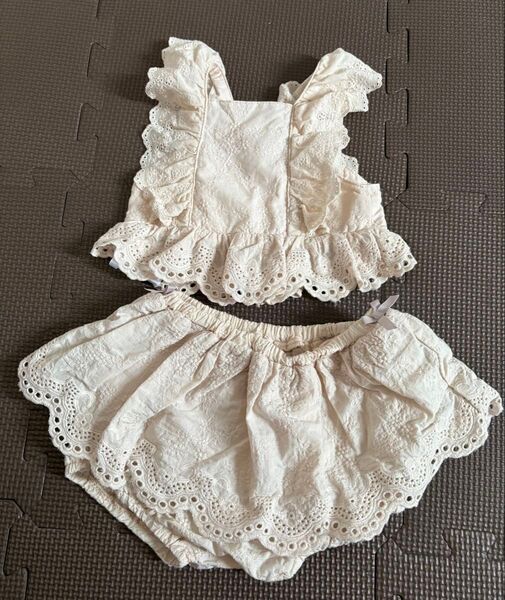 ベビー セットアップ 70 刺繍レース フリル チュニック ロンパース テータテート 半袖