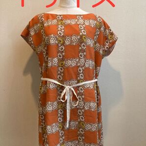 【Fサイズ】花柄チュニック オレンジ