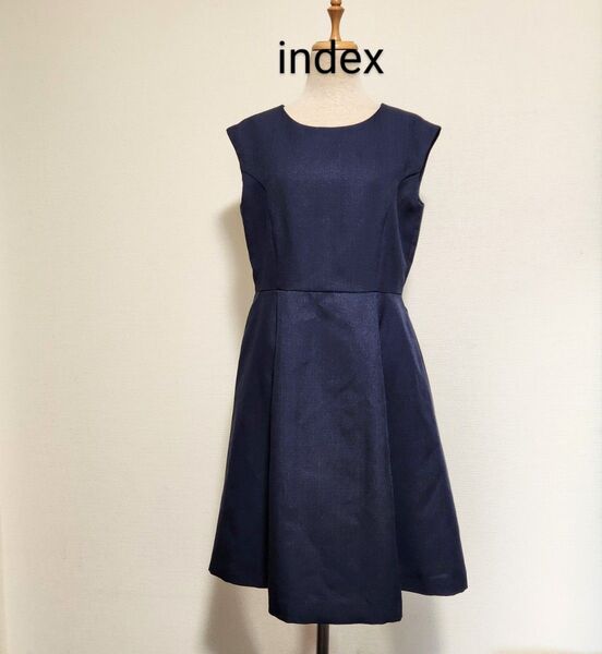 index インデックス タック入り切り替えデザイン ノースリーブワンピース ネイビー M