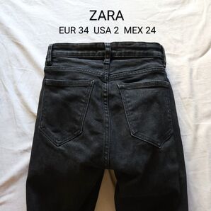 ZARA ユーズド加工スキニーデニム スリム 色落ちブラック USA 2