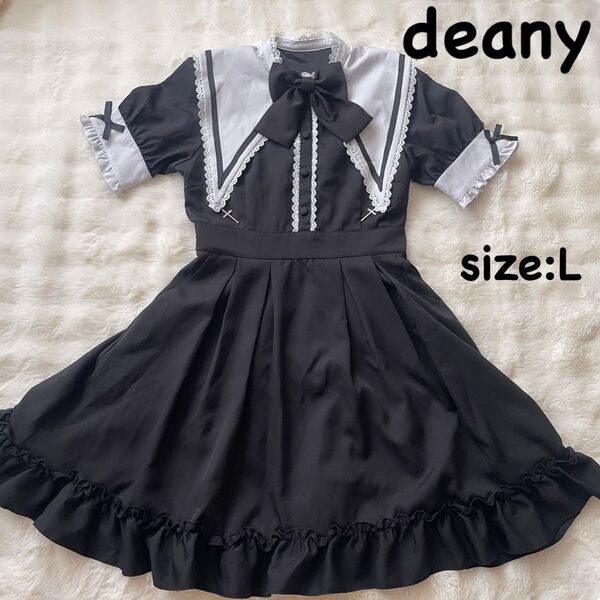 Deany ワンピース ゴスロリ メイド 十字架 レース フリル コスプレ L