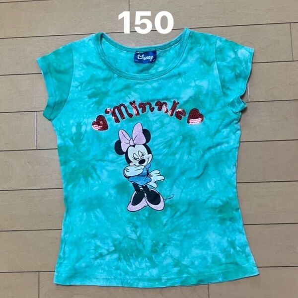 Disney ミニーマウス Tシャツ 半袖 ビーズ グリーン コットン 女の子 150