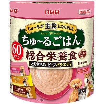 いなば ちゅーるごはん 成犬用 総合栄養食とりささみ・ビーフバラエティ 14g×60本×2箱(120本)