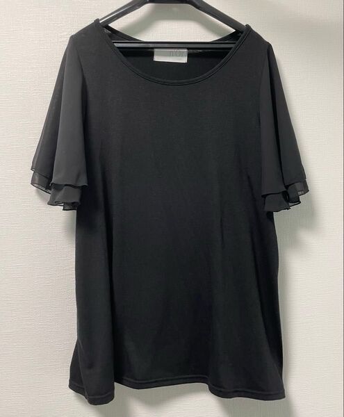 オシャレウォーカー n’OrLABEL シフォン袖フレアカットソー 半袖 ブラック 黒 サイズ2
