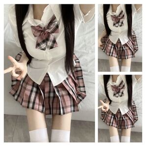【新品匿名発送】女子高生JK 制服 スカート&シャツ&ネクタイ ピンク M