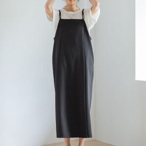 global work スゴラクストレッチ キャミワンピース ブラック フリーサイズ