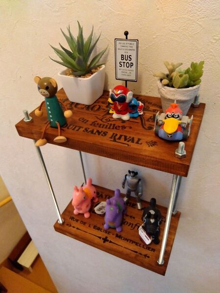 ハンドメイド シェルフ 飾り棚 2段(ウォールナット)