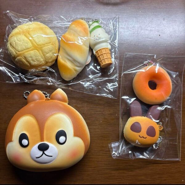 【スクイーズ 6点セット】 チップ メロンパン ドーナツ ソフトクリーム うさぎ