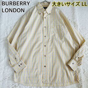 【希少 大きなサイズ LL】BURBERRY LONDON バーバリーロンドン 長袖シャツ ボタンダウン チェック イエロー