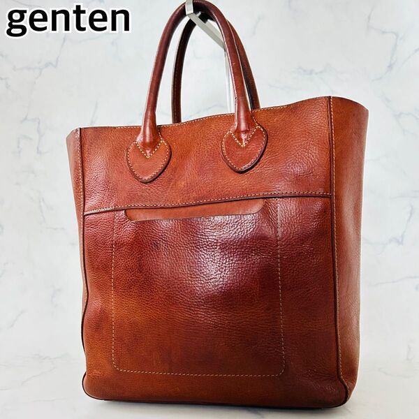 genten ゲンテン ミネルヴァ トートバッグ 手提げ レザー A4 縦型 トマトレッド バック