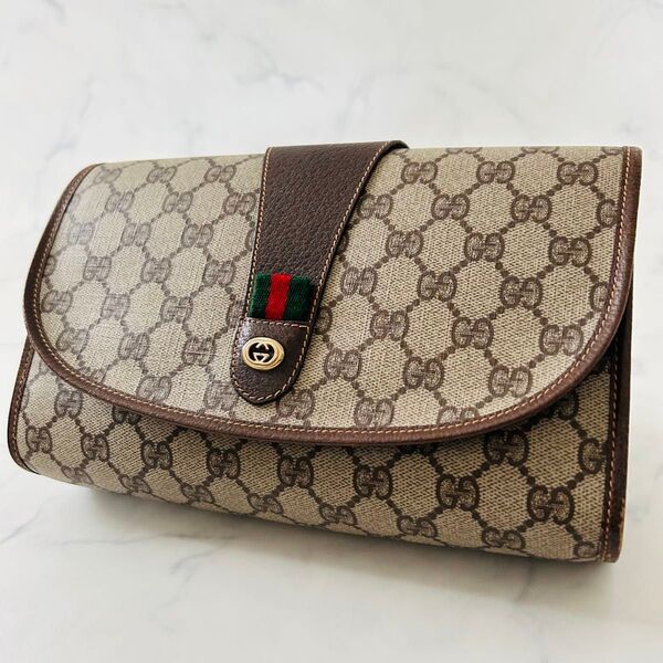 グッチ GUCCI GG柄 シェリーライン PVC クラッチバッグ セカンドバッグ 総柄 ブラウン オールドグッチ