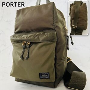 【美品】PORTER FORCE ポーター フォース スリング ボディバッグ ショルダーバッグ バック 斜め掛け オリーブ