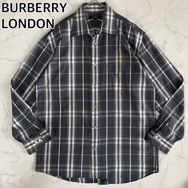 【未使用品】極美品 BURBERRY LONDON バーバリーロンドン 長袖シャツ ノバチェック メガ グレー L