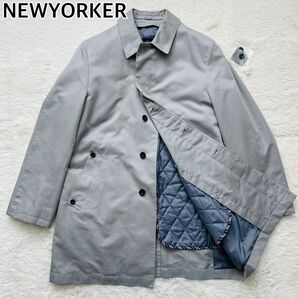 【美品】NEWYORKER ニューヨーカー キルティングライナー 比翼 ステンカラーコート ベンチレーションホール グレー M