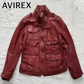 【極美品】AVIREX アヴィレックス LTD レザージャケット シングルライダーズ アウター ラムレザー 羊革 レッド M