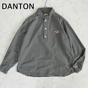 【美品】DANTON ダントン 長袖シャツ ギンガムチェック 丸襟 プルオーバー 40 L