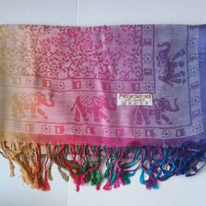 冷房よけ PASHMINA カシミヤ100% ストール マルチカラー エスニック アジアンテイスト 天然素材 ナチュラル