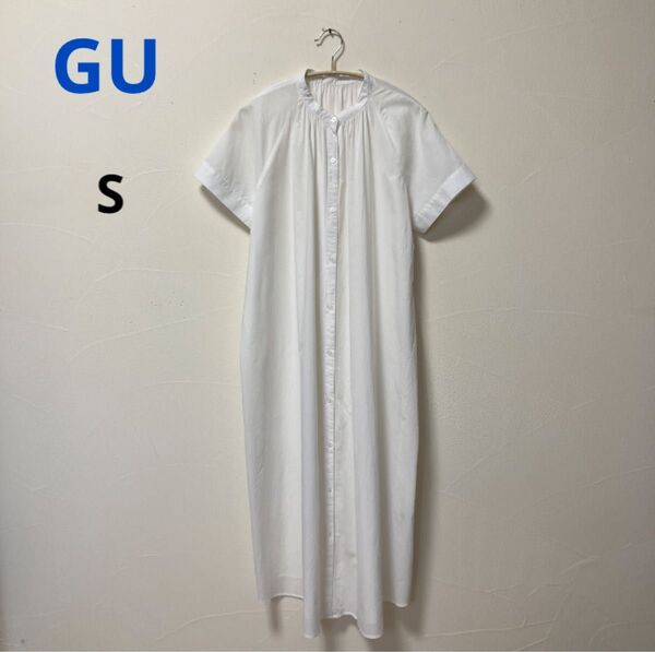 GU バンドカラーシャツワンピースSホワイト