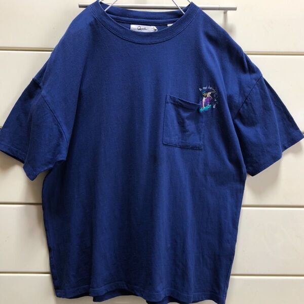 胸ポケット付き スケーター 刺繍 USA FABRIC コットン 半袖Tシャツ M ブルー 青 スケートボード 半袖 Tシャツ 綿