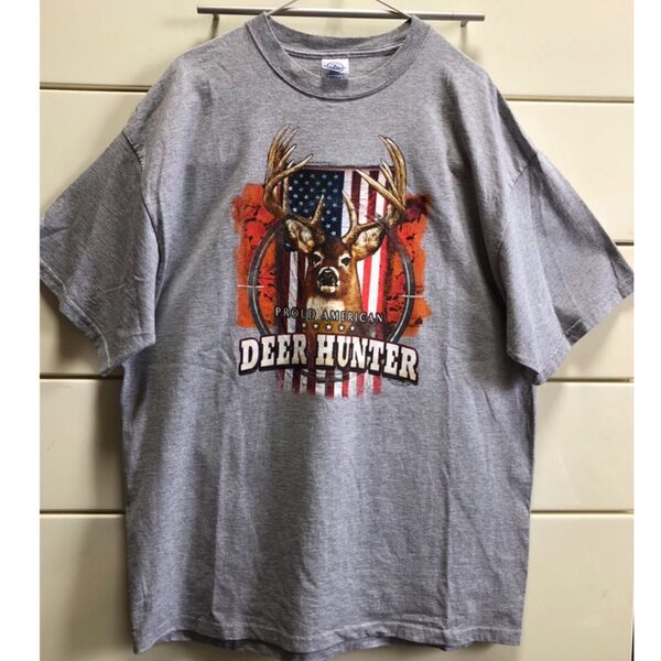 ビッグ 半袖Tシャツ XL グレー プリント ビッグT オーバーサイズ Tシャツ 半袖