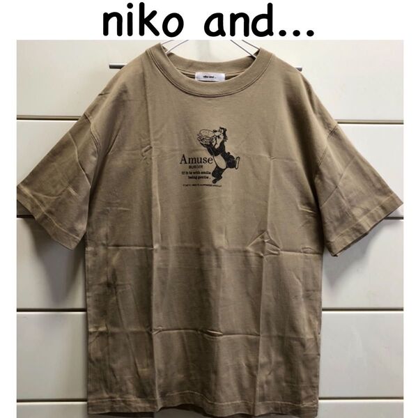 ニコアンド USA コットン 半袖 Tシャツ M ベージュ nikoand... 半袖Tシャツ 綿 アニマル 英字