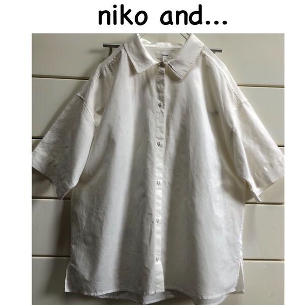 ニコアンド 綿 麻 6分袖 オーバーサイズ 前開き シャツ L オフホワイト コットン リネン nikoand...